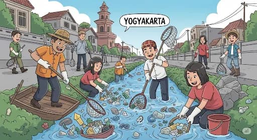 Kebiasaan Buang Sampah ke Sungai Masih Marak di Jogja, Pemkot Kerahkan Ribuan Warga Bersih-Bersih Massal
