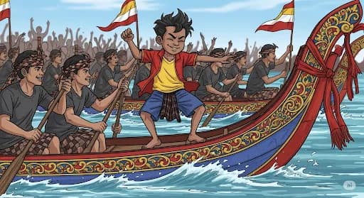 Aksi Spontan Rayyan Dikha, Bocah Penari Pacu Jalur Riau yang Bikin &#8216;Aura Farming&#8217; Mendunia
