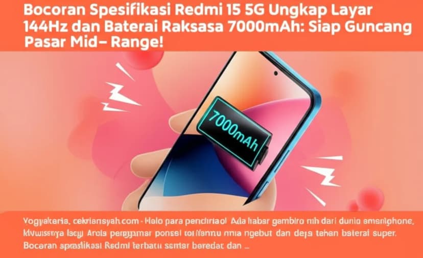 Bocoran Spesifikasi Redmi 15 5G Ungkap Layar 144Hz dan Baterai Raksasa 7000mAh: Siap Guncang Pasar Mid-Range!